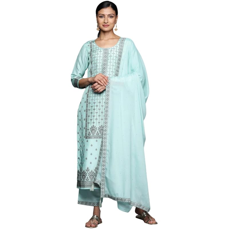 Libas Women's Silk Blend Kurta Set (38259_Turquoise Blue