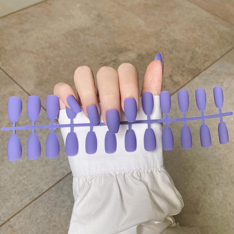 24pcs/set DIY Quick Nails Matte Frosted Long T Solid Color False Nails Multi-color Strips Finished Wear Manicure