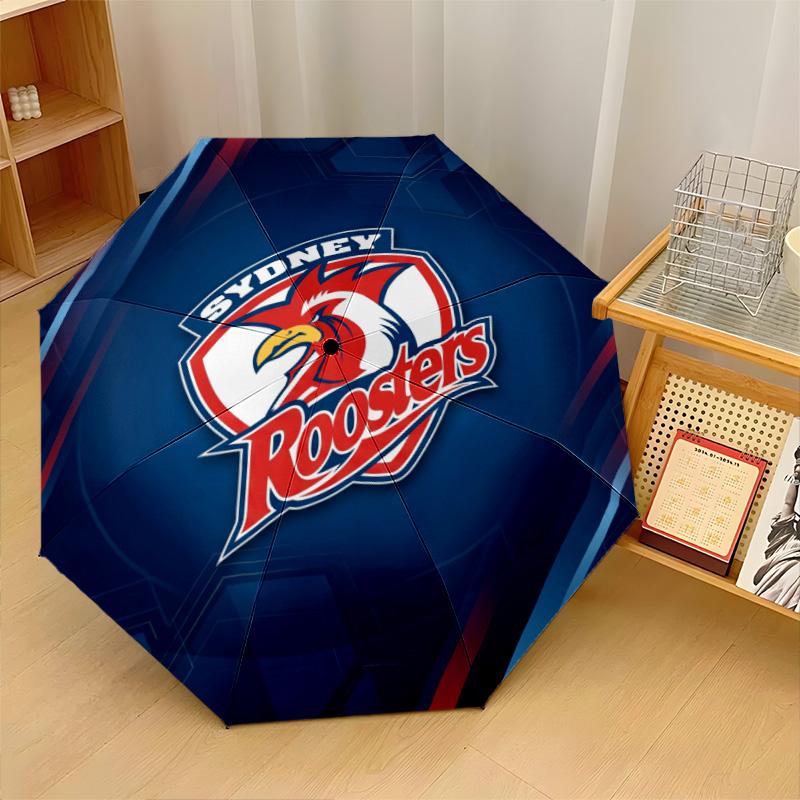 Sydney Roosters Print Auto 8?Ribs Folding Umbrella Wind Resistant Lightweight Automatic Umbrella For Daily Travel