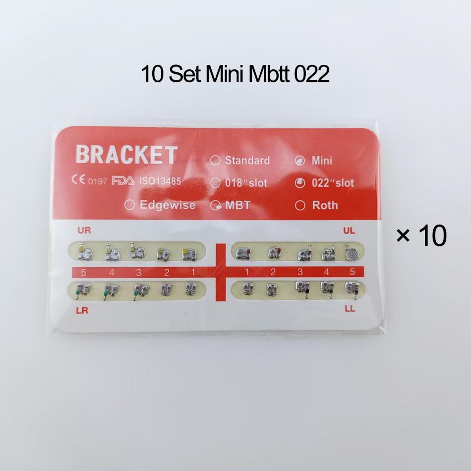 10er-Set kieferorthopädische Brackets, Mini-/Standardgröße, Mesh-Bracket, Zahnspange Roth/MBTt/Edgewise 022 018