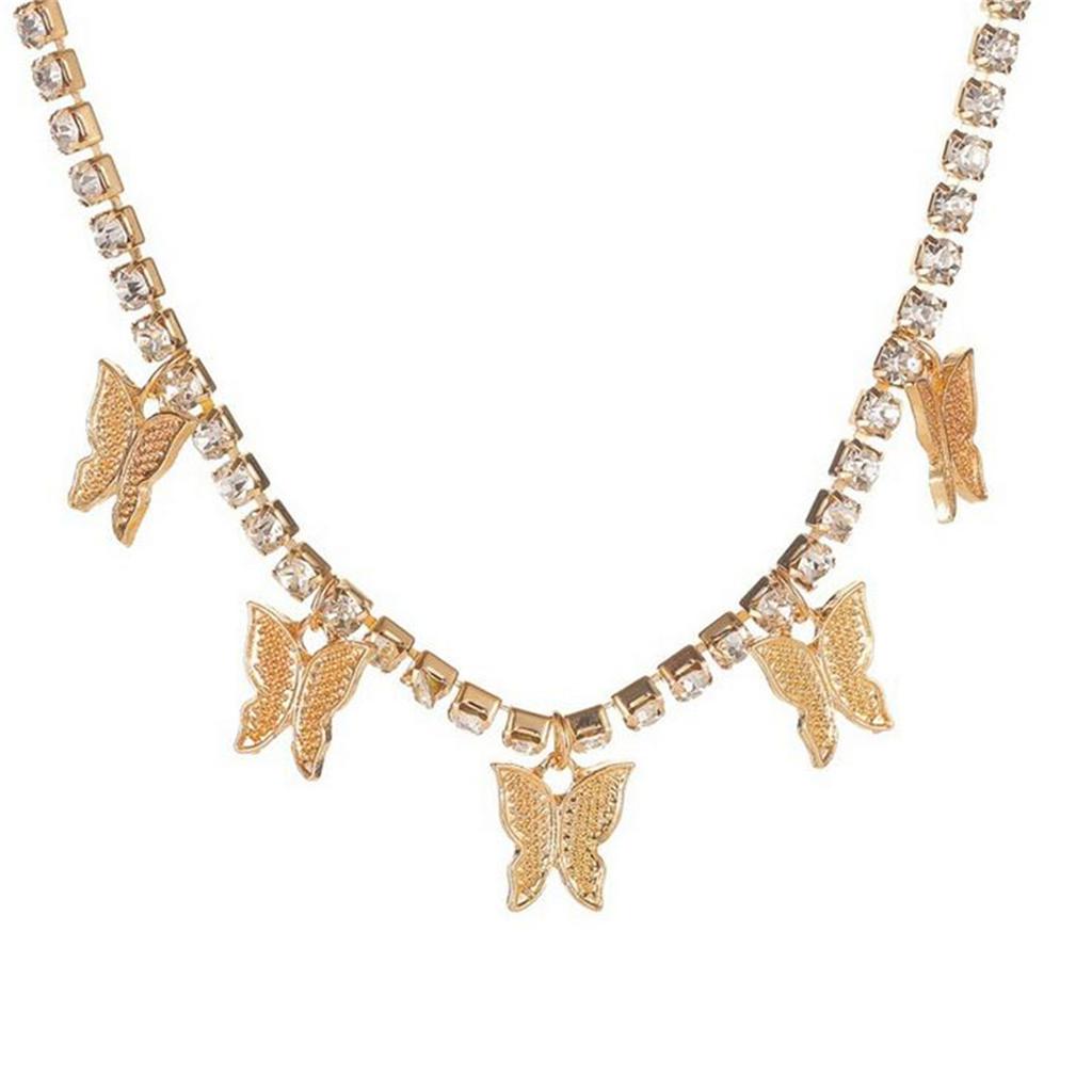 Inlaid Rhinestone Butterfly Pendant Necklace