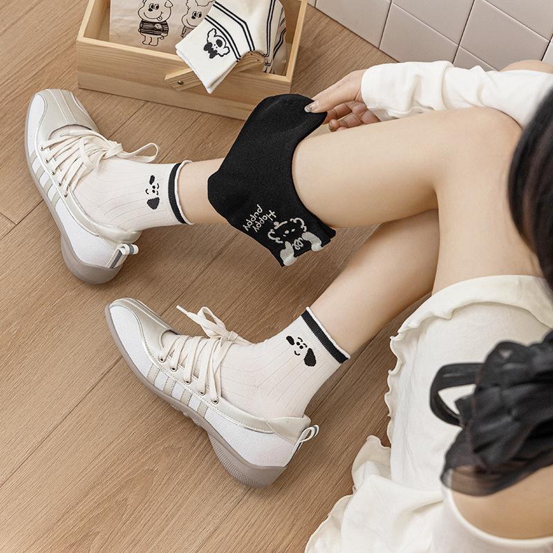 5 Pairs of Female Summer Polka Dot Lovely Cartoon Non Slip Breathable Tube Socks