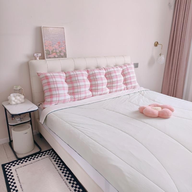 Thickened By 15cm Cute Korean Style Headboard Large Backrest Colorful Checkered Bed Cushion Soft and Skin Friendly Soft Bag Bedroom Tatami Pillow