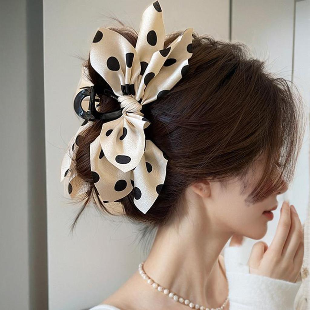 Korean Style Hair Claw Vintage Satin Polka Dot Bow Hair Clip For Women Girls Elegant Exquisite Daily Life Hair Accessories