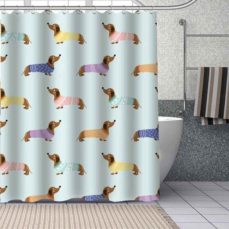 Dachshund Custom Pattern Polyester Bath Curtain Waterproof Shower Curtains Geometric Bath Screen Printed Curtain For Bathroom
