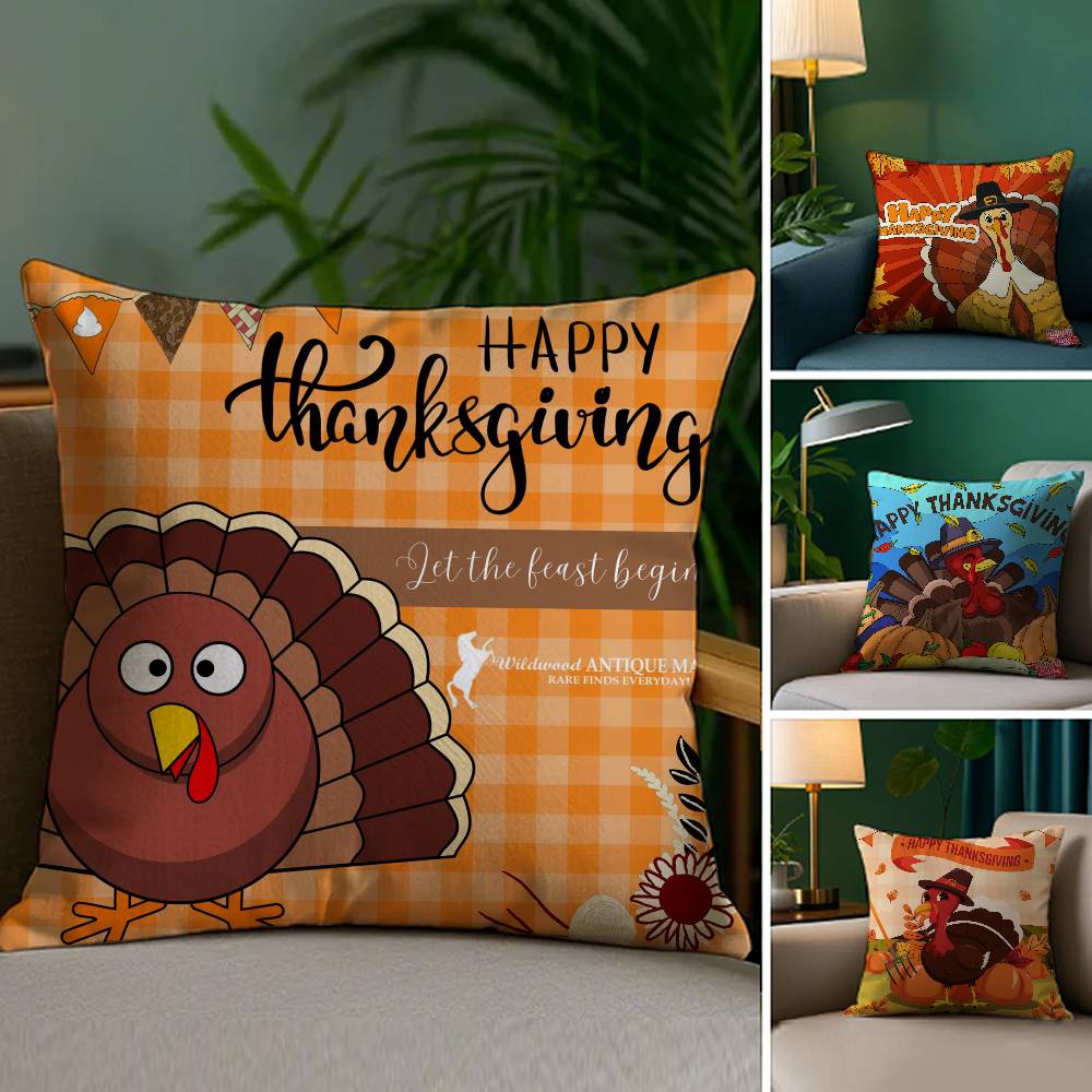 Thankful Festival Turkey Pillow Case Plush Fabric Soft Double Sided Print Sofa Cushion Cover Throw Pillow Covers