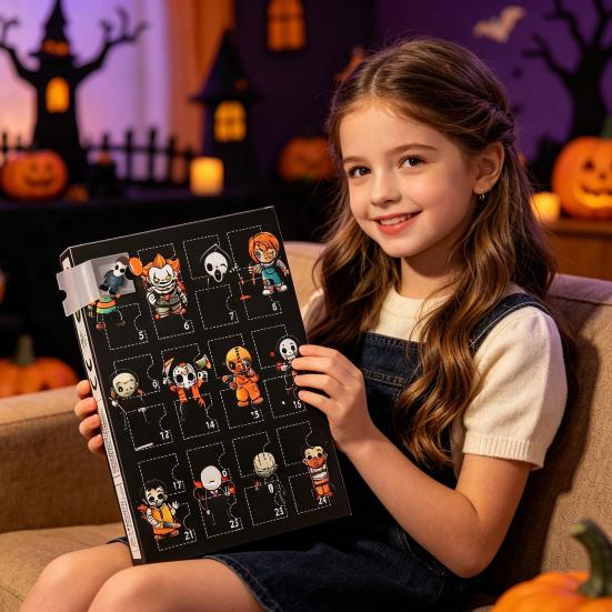 Halloween Adventskalender 2026, 24-Tage Countdown-Box, Gruselige Feiertags-Mitgebsel für Kinder Erwachsene, Horror-Themenkalender