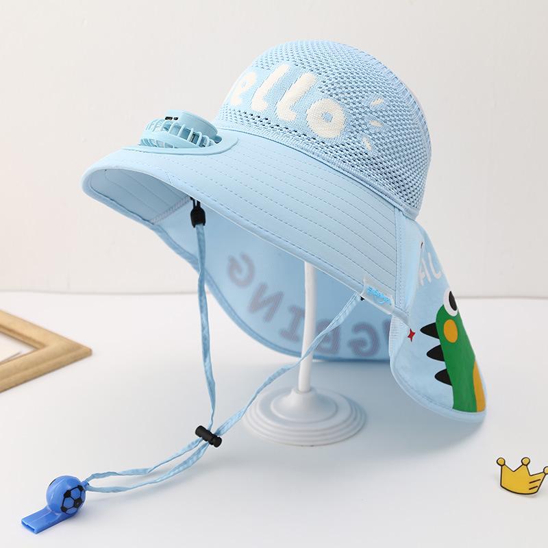 Dziecięcy Kapelusz z Wentylatorem Lato Chłopiec Outdoor Kapelusz Przeciwsłoneczny z Szerokim Rondem Dziewczynka Kapelusz Chroniący Przed Słońcem z Szalem z Pustym Wierzchem Ochrona UV