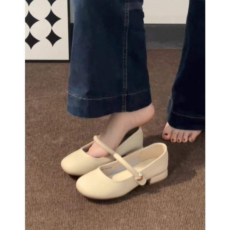 Soft sheepskin~ genuine leather French retro Mary Jane shoes commuter single shoes women's new thick heel gentle evening small leather shoes