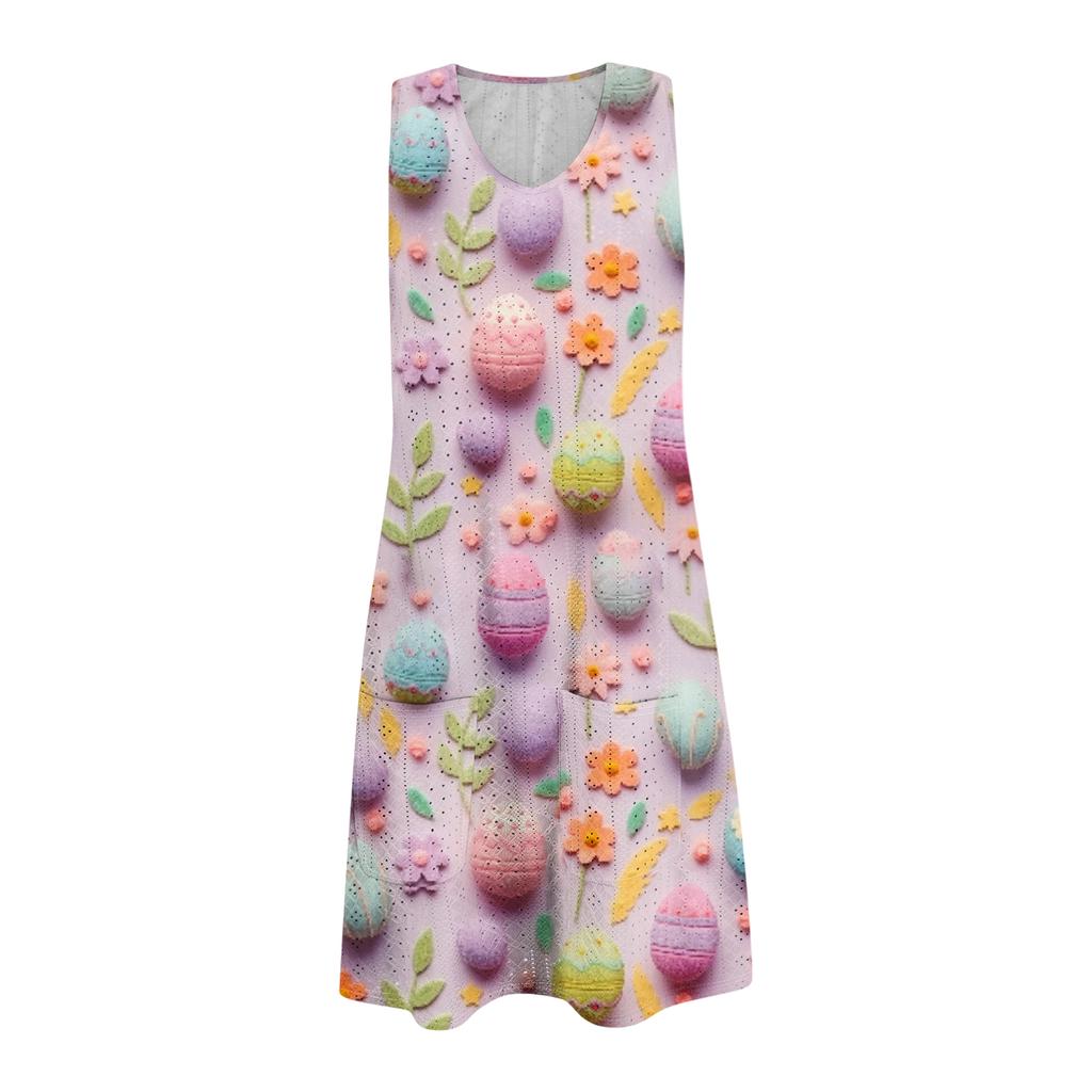 Damen Lässiges Modisches Atmungsaktives Bedrucktes Trägerkleid Mit Taschen Und Geschlitztem Saum