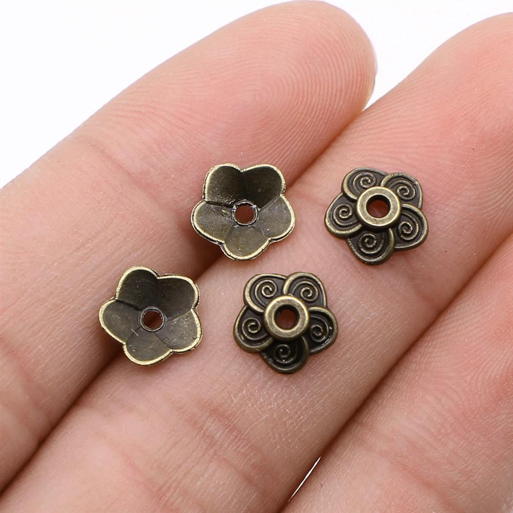 50pcs Bead Caps DIY Jewelry Findings For Jewelry Making Accessories Antique Bronze Plated Bead Caps Charms