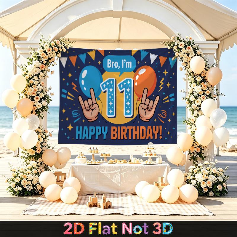Red 11th Balloon Birthday Backdrop 1pc - Party Supplies