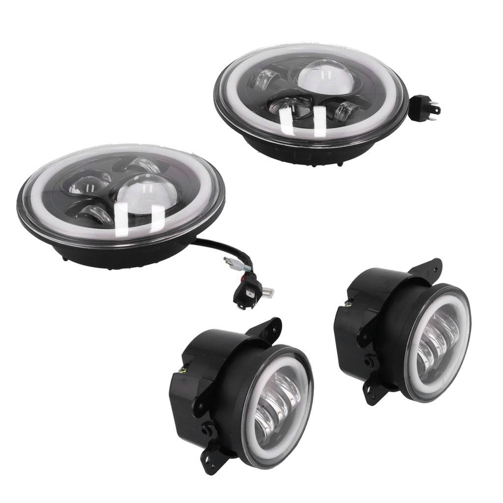 Halo LED Scheinwerfer Nebelscheinwerfer 4 in 1 Kombi-Kit Weiß Gelb Zweifarbig Passend für Jeep Wrangler JK 2007-2018