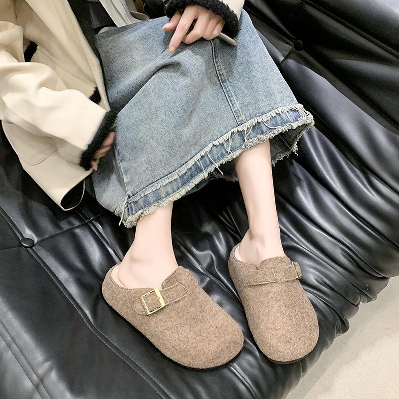

Stylish simple belt buckle slippers women s autumn new fashion thick-soled bag head slippers light lazy shoes 40 хакі