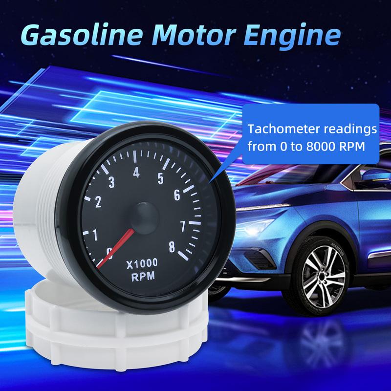 52mm Tachometer White LED Light Pointer 0-8000 RPM Tacho Gauge Meter For 1-8 Cylinder Engine 12V Car Auto Accessories