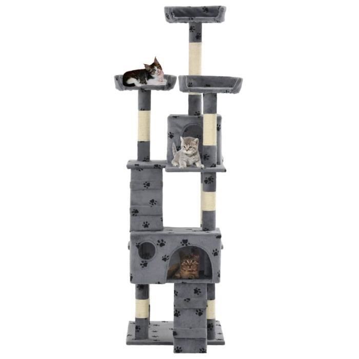 VidaXL Arbre à chat et griffoirs Sisal 170cm Empreintes de pattes Gris