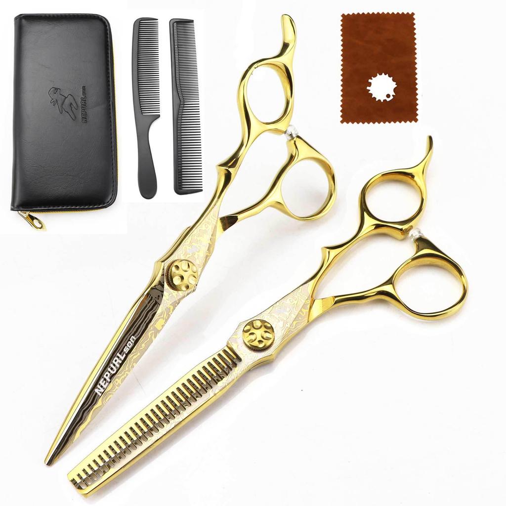 6.0-inch Damascus Hairdressing Scissors Set - Barber Scissors, Straight Shears, Bangs Scissors, Thinning Shears
