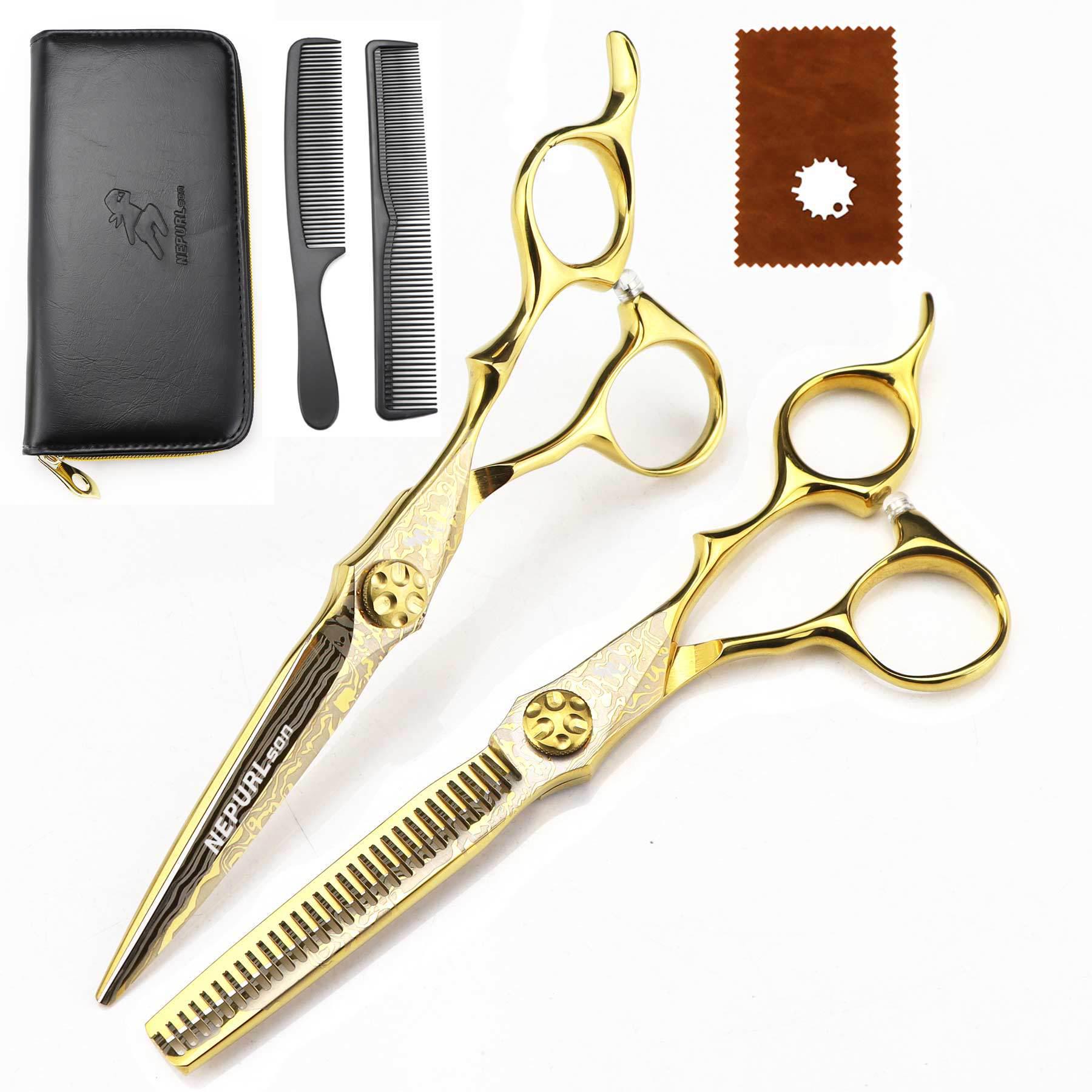 6.0-inch Damascus Hairdressing Scissors Set - Barber Scissors, Straight Shears, Bangs Scissors, Thinning Shears