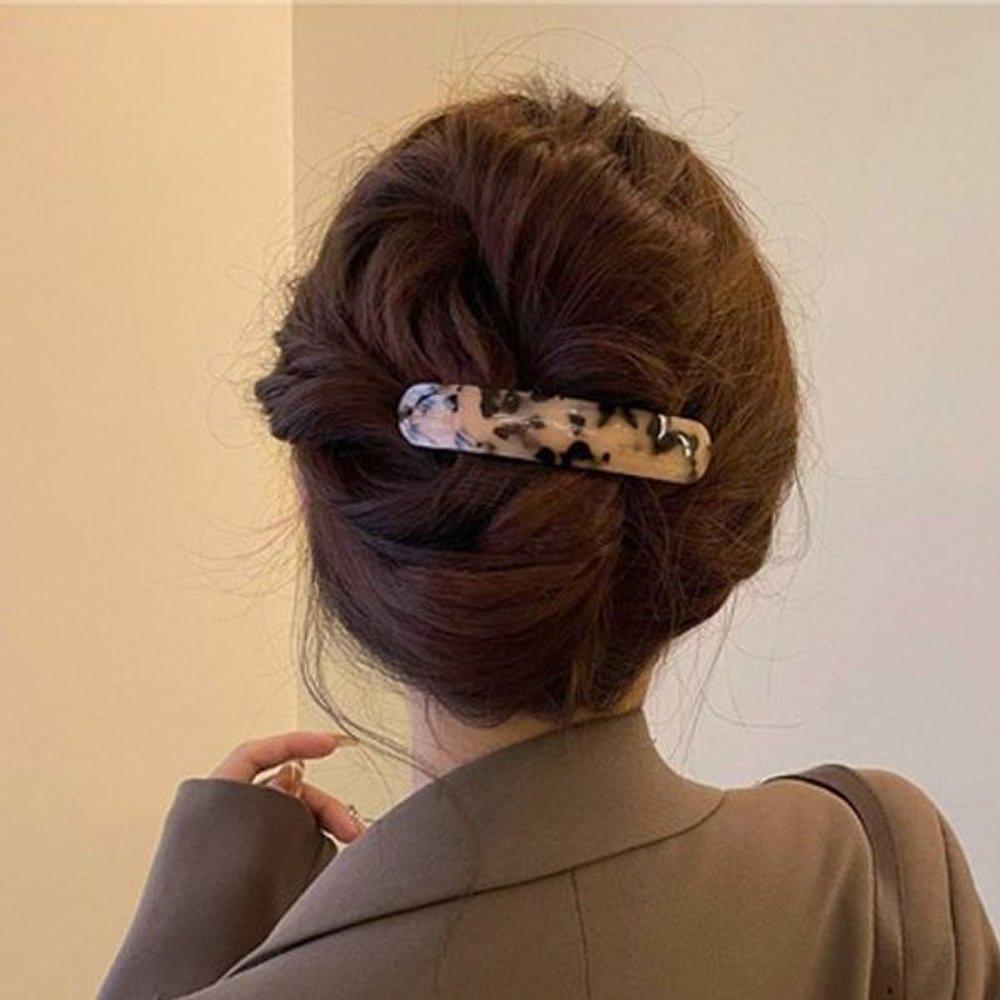 

Women s Vintage Straight Mother-of-Pearl Automatic Pin 1P Simple Updo Hairstyle Beige Leopard