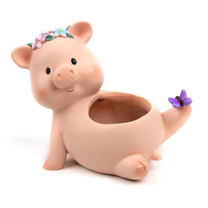 Cute Pig Resin Flower Pot Cartoon Animal Succulent Flower Pot Desktop Plants Pot Cactus Potted Home Decoration Ornaments Gift