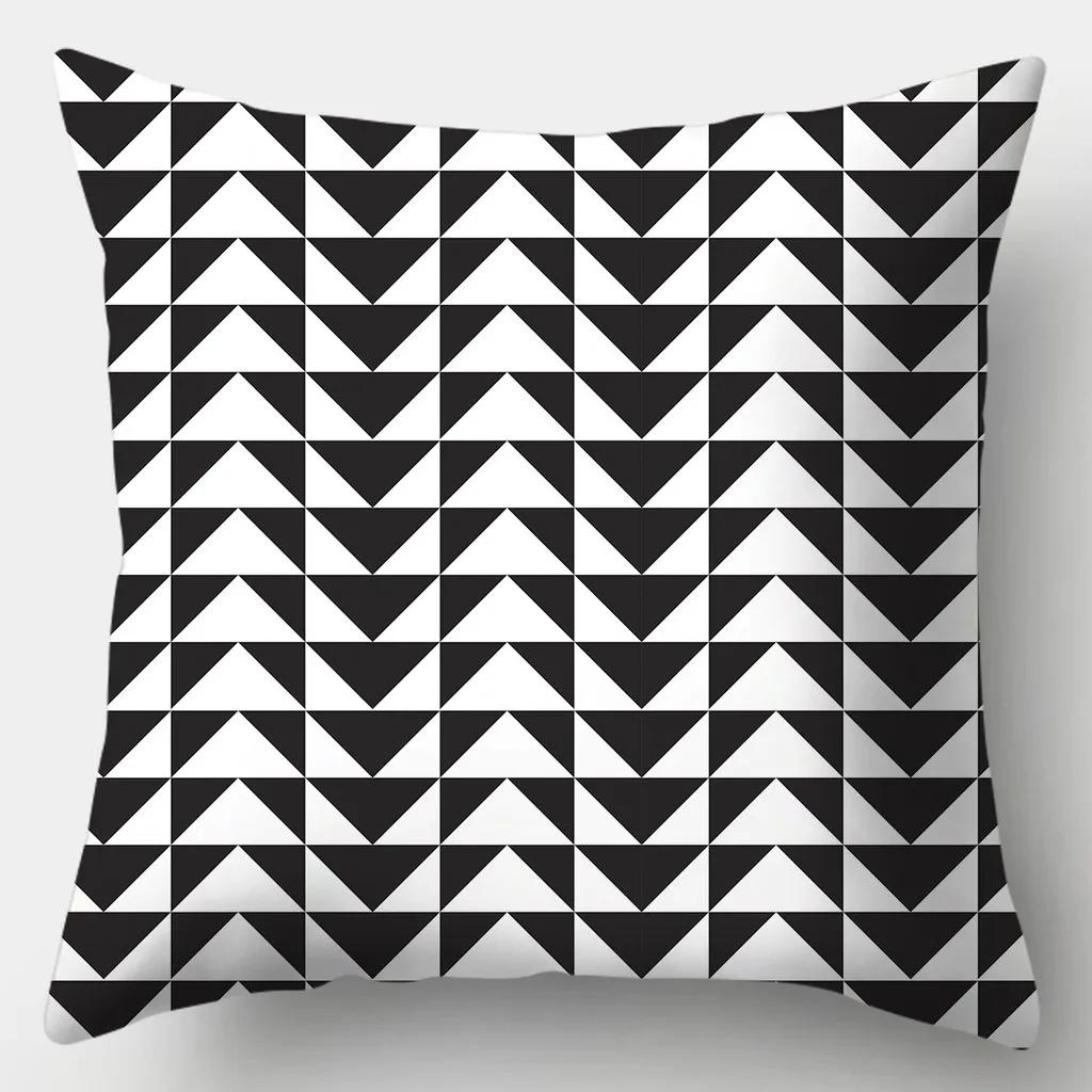 Black And White Pillowcase 45Cmx45Cm Square Sofa Pillow Cover Stripes Leaves Pattern Cushion Cover