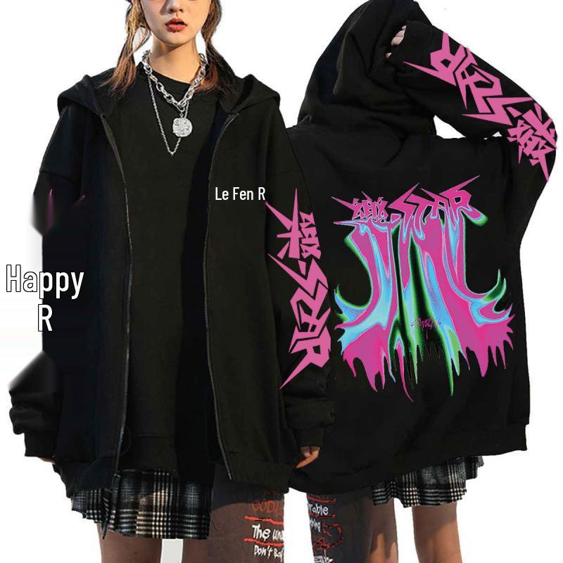 Stray Kids K-Pop Star Harajuku Print Loose Zipper Hoodie