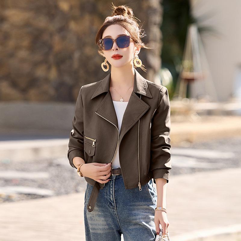 

Women s Sheepskin Suit Collar Leather Jacket - Autumn & Winter 2025, Petite Short Design M кофейный