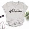 Women Dogs Paws Love Heart Printed T-shirts Fashion Summer Short Sleeve Lady Womens Clothes Tops T-Shirt Black Shirt Tees Female