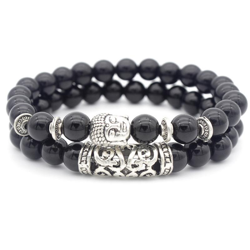 European & American Style Volcanic Rock Buddha Head Multi-Layer Bead Bracelet