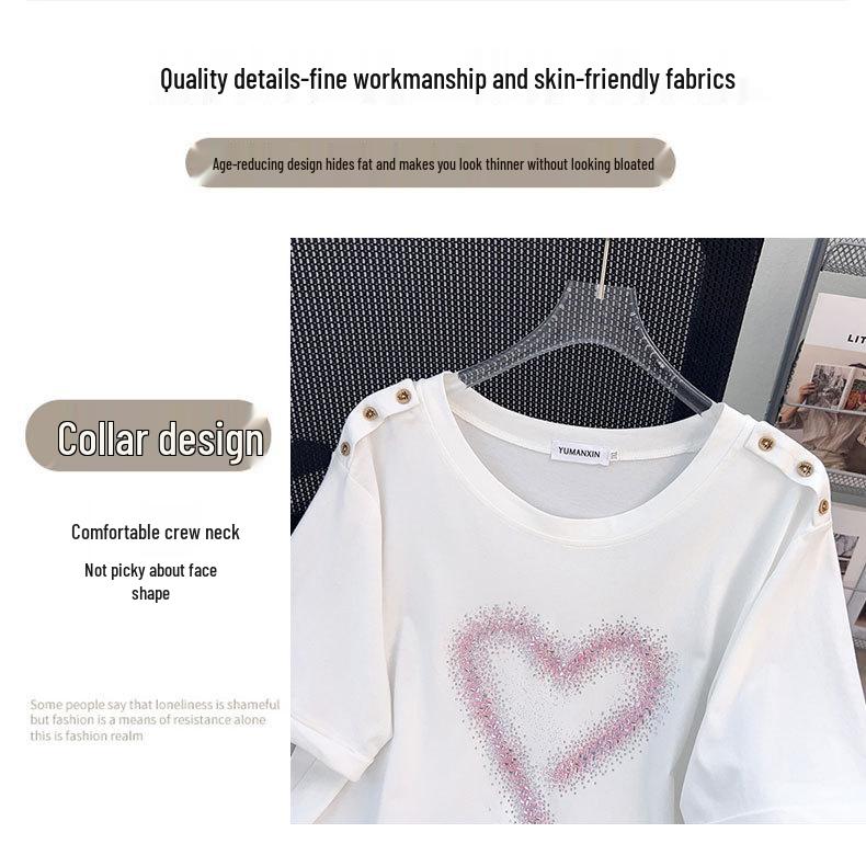 Plus Size Slimming Round Neck Short-Sleeve Mid-Length T-Shirt for Women (200-350 Jin)