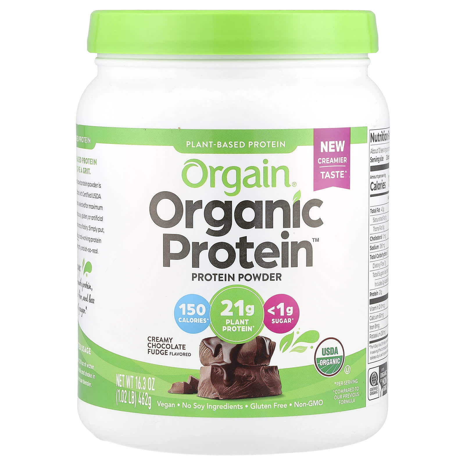 

Organic Protein™ Powder, Creamy Chocolate Fudge, 462G (1.02Lb)