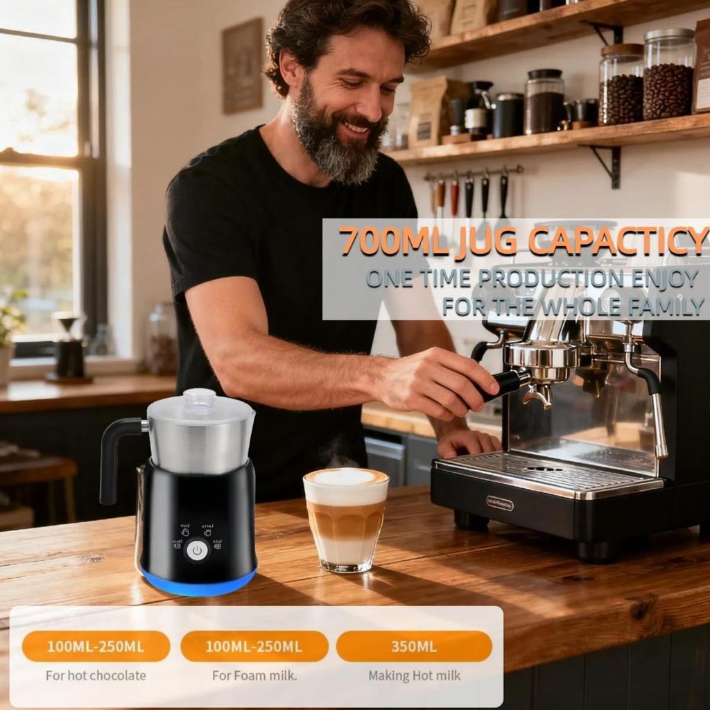 700mL Electric Milk Frother and Steamer, Hot & Cold Foam Maker for Lattes, Cappuccinos & Macchiatos with Auto Shut-Off, Frother Jug for Coffee