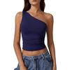 Women Summer One Shoulder Solid Slim Fit Cropped Tank Top