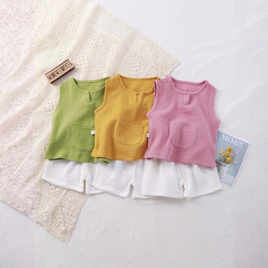 Kids 2-Piece Sleeveless Top & Shorts - Double-Layer Pajamas