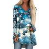 Women's Fashion Casual T-shirt Printing Long Sleeve V-neck Medium Long Top