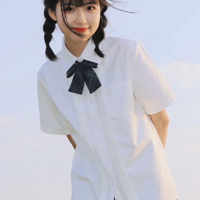 

Белая летняя рубашка с коротким рукавом для школьной формы для учениц - Японский и Тайский стиль M
