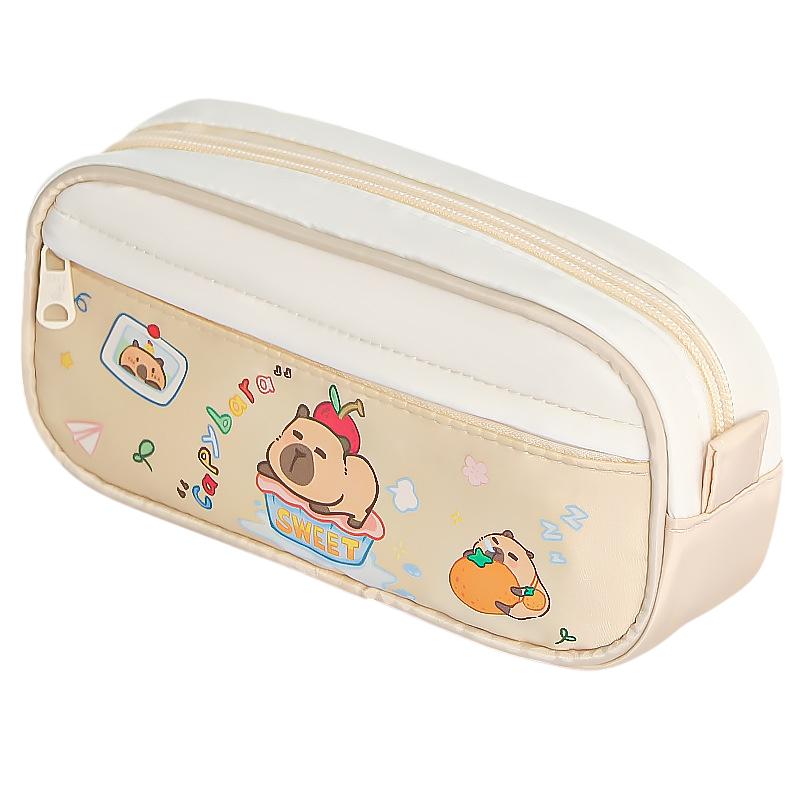 Cute Capybara Pen Bag Large Capacity Cartoon Prints Pencil Case Dust-Proof Stationery Storage Bag Students