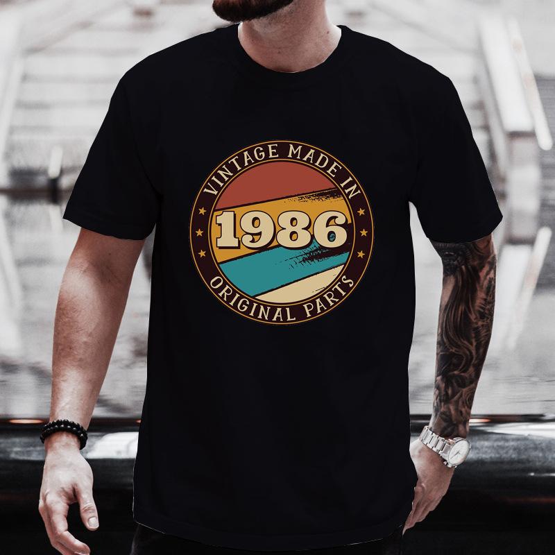 Unisex T-Shirt mit Rundhalsausschnitt Hergestellt 1986 Kassettenband Grafik-T-Shirt Retro Vintage Geburtstag Lässiges Kurzarm-Oberteil Für Musikgeschenk Tragen