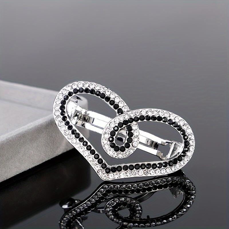 Rhinestone Hollow Heart Hair Clip with Spring for Small Half-Up Hairstyles and Back of the Head Accessories