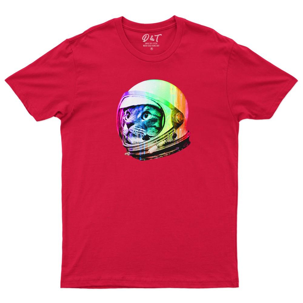 Cat In Space Unisexs T Shirt Funny Rainbow Colorful Cat Helmat Kids Unisex Tee Top 2XL