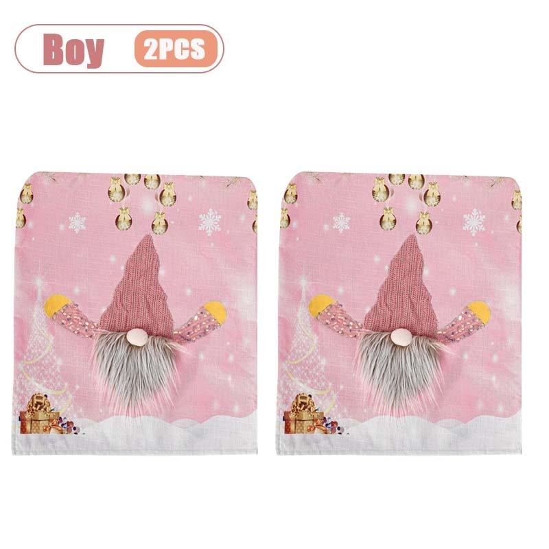 1-4PCS Christmas Gnome Chair Cover with Lights Pink Holiday Seat Slipcover for Dining Table Decor Home Party Gift Accessory