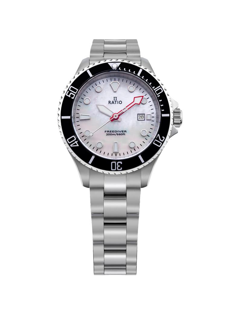 RATIO FreeDiver Saphir Edelstahl weißes Zifferblatt Quarz RTFL802 200M Damenuhr