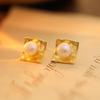Banyan Tree S925 Silver Geometric Shell Pearl Earrings - Korean Trendy Niche Style