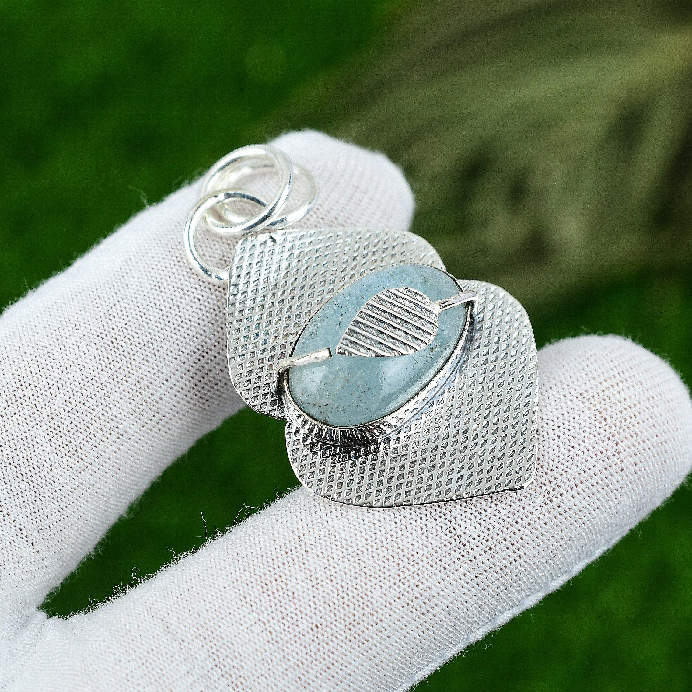 

Womens day Sale Aquamarine Stone 925 Silver Anniversary Handcrafted New Pendant