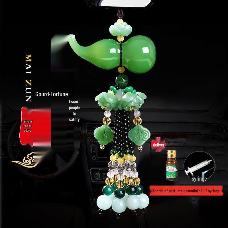 Tang Carved Rearview Mirror Ornaments - Chinese-Style Car Interior Decoration for Safe Travels