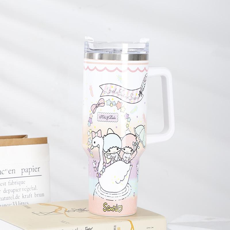 Large Capacity Ice Cup 40Oz Printed Handle Water Cup 1200Ml Sports Water Bottle Thick Plastic-Sprayed Thermos Cup