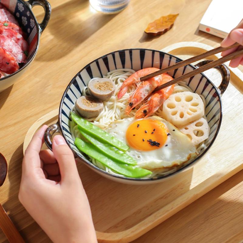 7.5-Inch Japanese Ceramic Noodle Bowl – Soup & Pasta Bowl with Handle, Microwave & Oven Safe