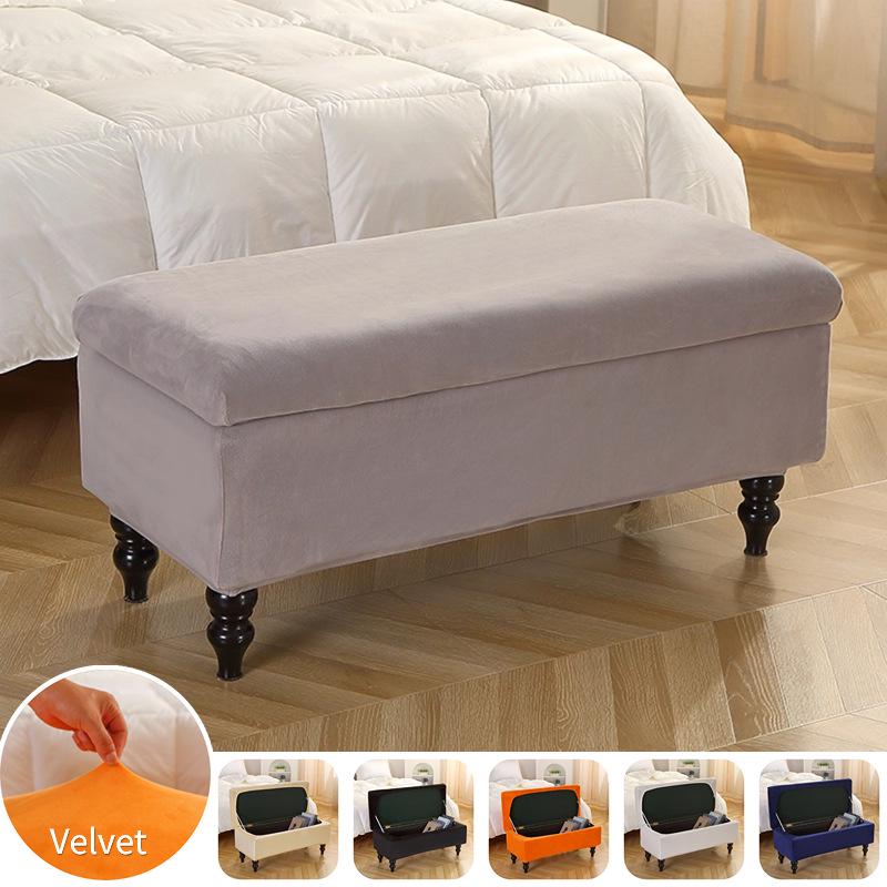 Plush Silver Fox Fur Storage Stool Cover with Flip-Top