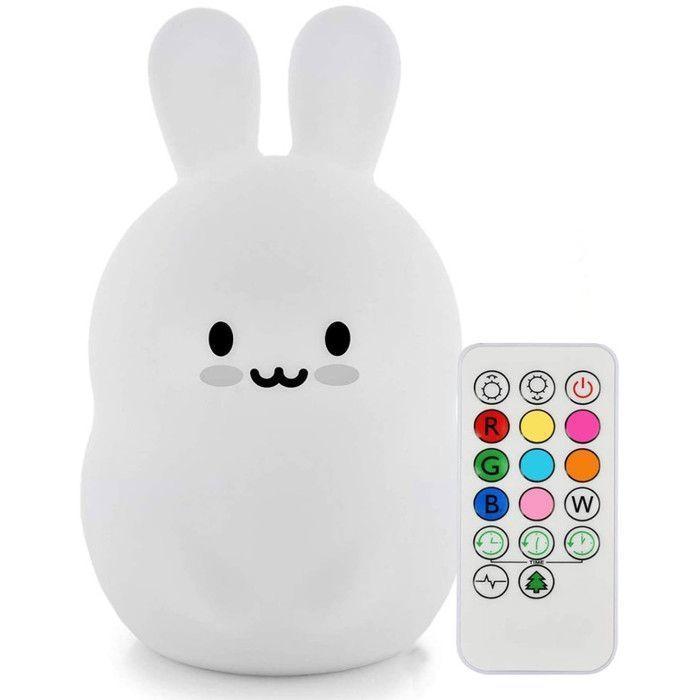 Veilleuse Enfant Lapin Lampe Silicone LED – Rechargeable USB et Télécommande