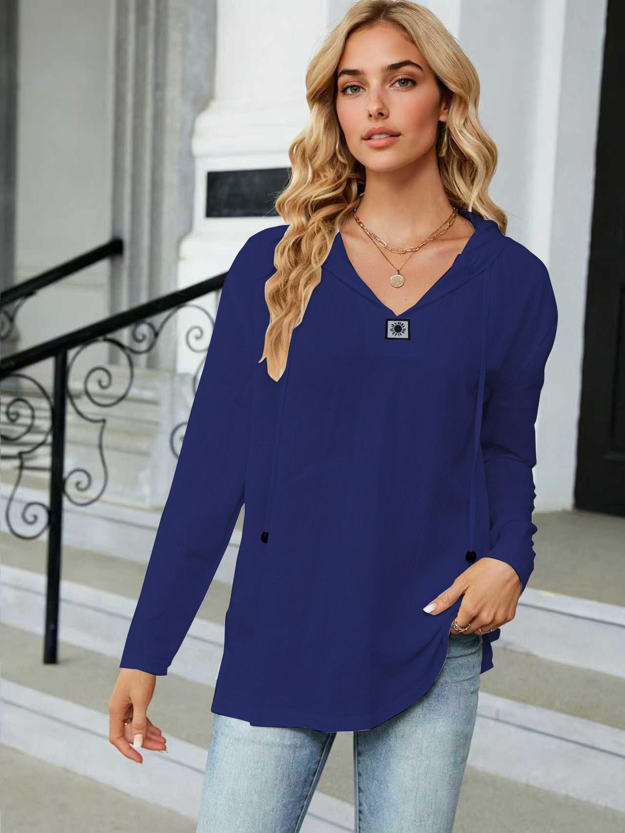 2025 Spring/Summer Women s V-Neck Long Sleeve Hooded Sweatshirt 170